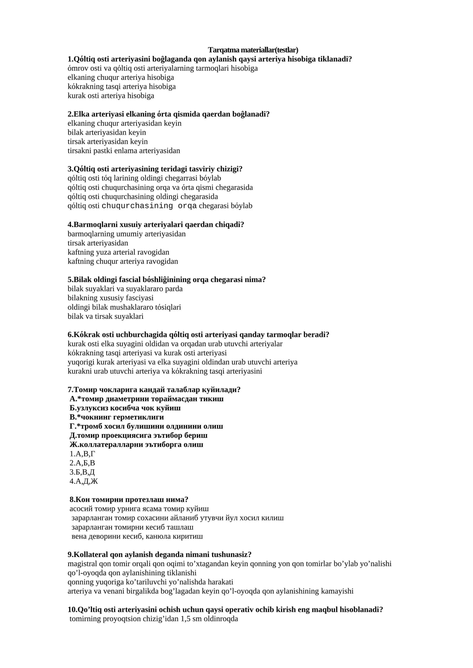 Tarqatma materiallar(testlar)
