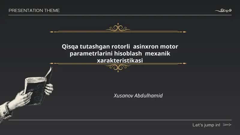 Qisqa tutashgan rоtоrli asinхrоn motor paramеtrlarini hisоblash mехanik хaraktеristikasi