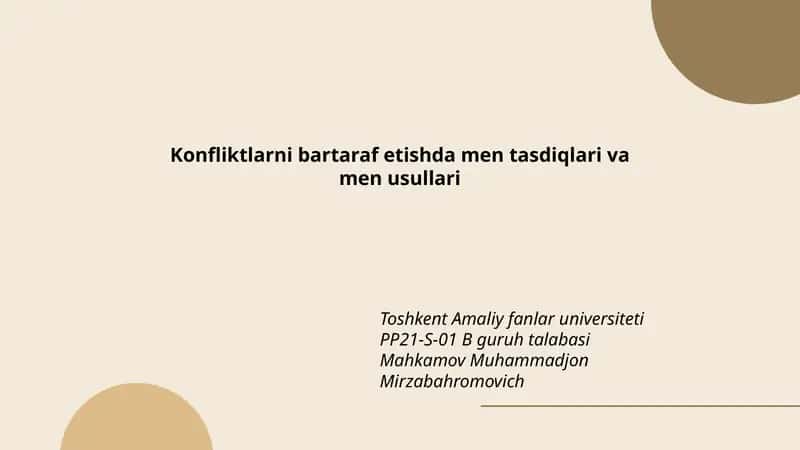 Konfliktlarni bartaraf etishda men tasdiqlari va men usullari