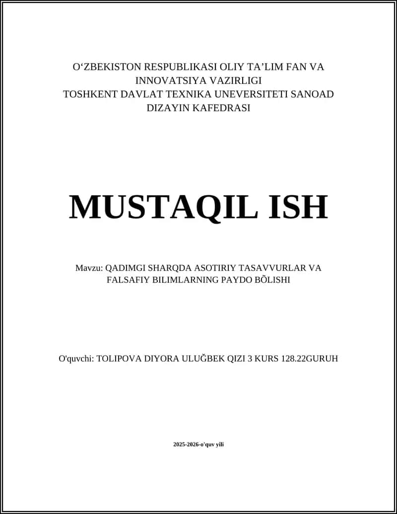 QADIMGI SHARQDA ASOTIRIY TASAVVURLAR VA FALSAFIY BILIMLARNING PAYDO BÕLISHI
