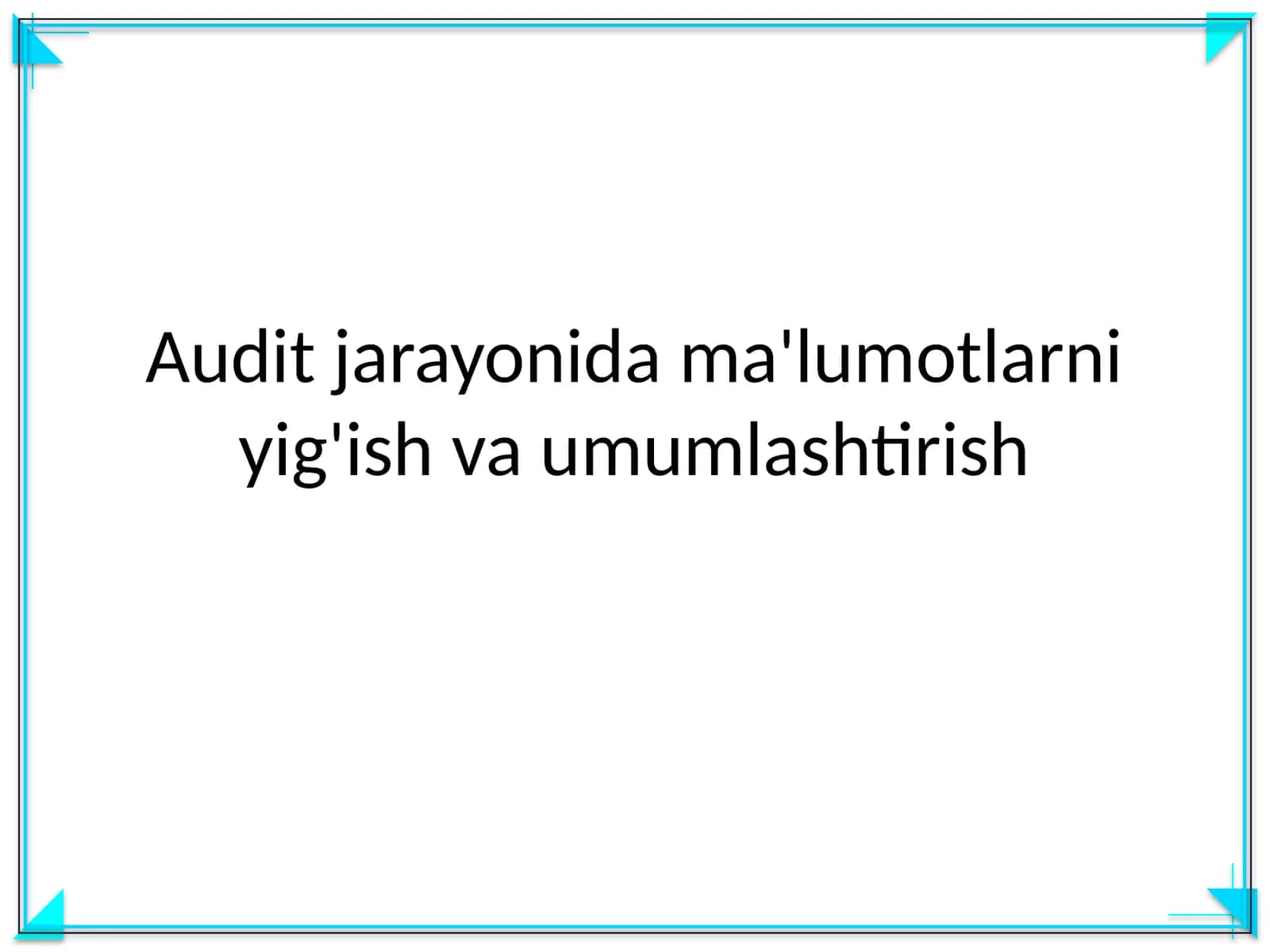 Audit jarayonida ma'lumotlarni yig'ish va umumlashtirish
