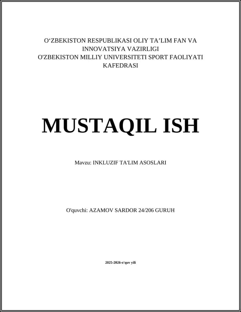 INKLUZIF TA'LIM ASOSLARI