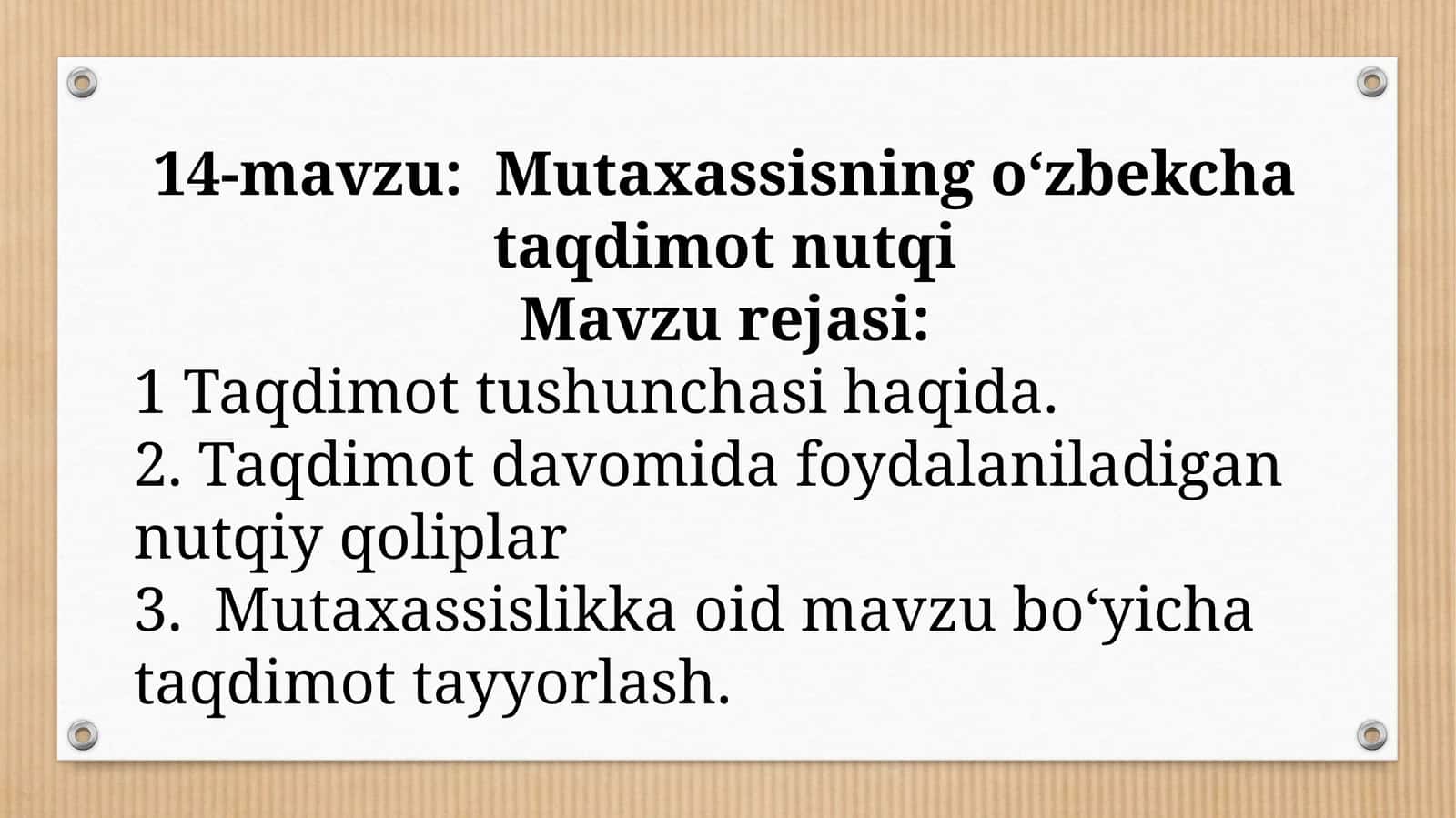 Mutaxassisning o‘zbekcha taqdimot nutqi