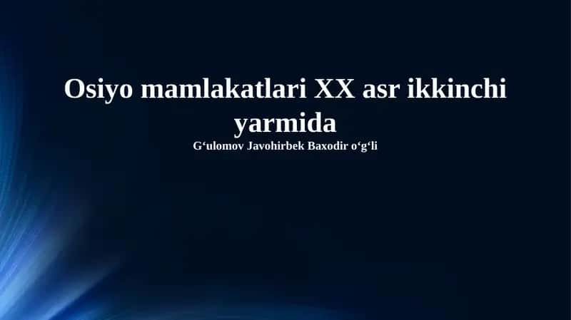 Markaziy Osiyo Mamlakatlari XX asr ikkinchi yarmida