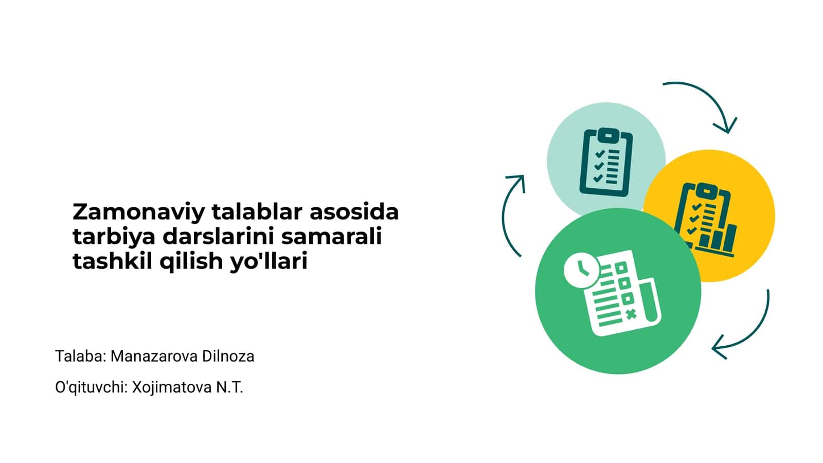 Zamonaviy talablar asosida tarbiya darslarini samarali tashkil qilish yo'llari