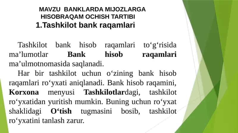 BANKLARDA MIJOZLARGA HISOBRAQAM OCHISH TARTIBI