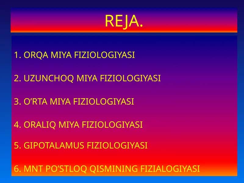 ORQA MIYA FIZIOLOGIYASI