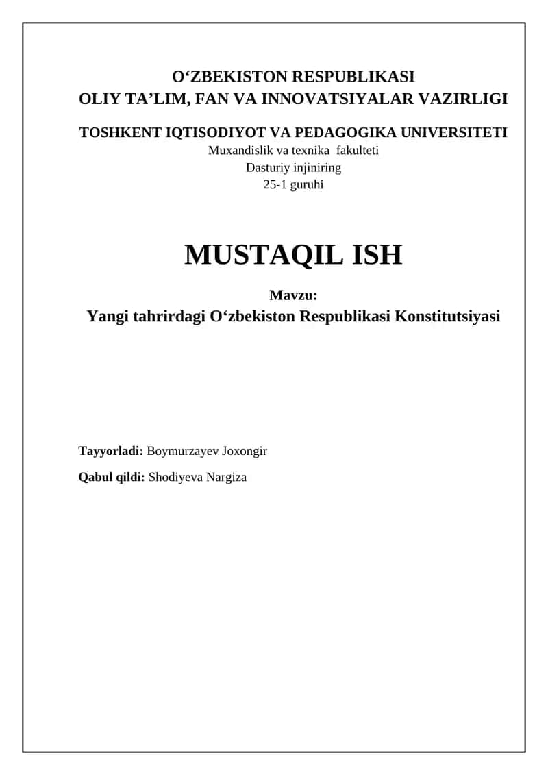 O‘zbekiston Respublikasi Konstitutsiyasi