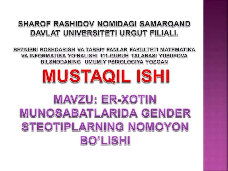 ERI-XOTIN MUNOSABATLARIDA Gender streotiplarining namoyon bolish