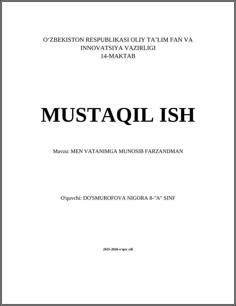 MEN VATANIMGA MUNOSIB FARZANDMAN