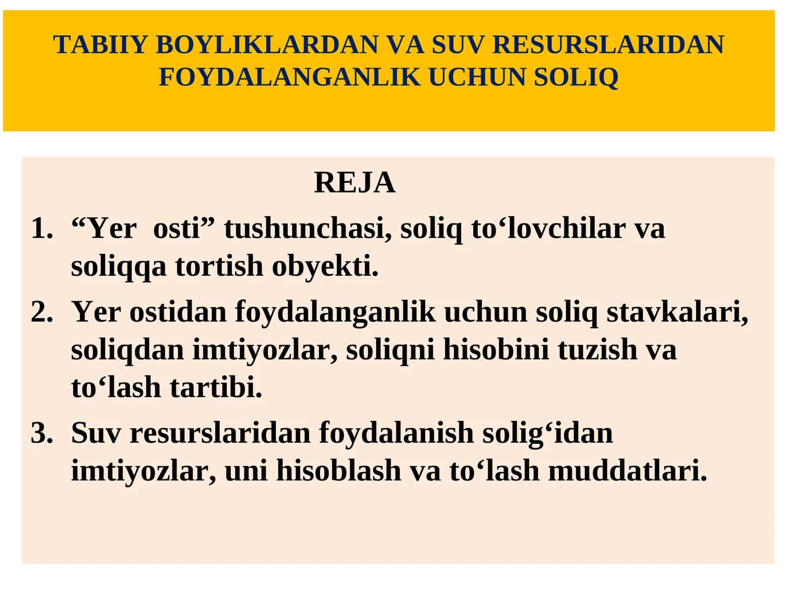 YER OSTIDAN FOYDALANGANLIK UCHUN SOLIQ