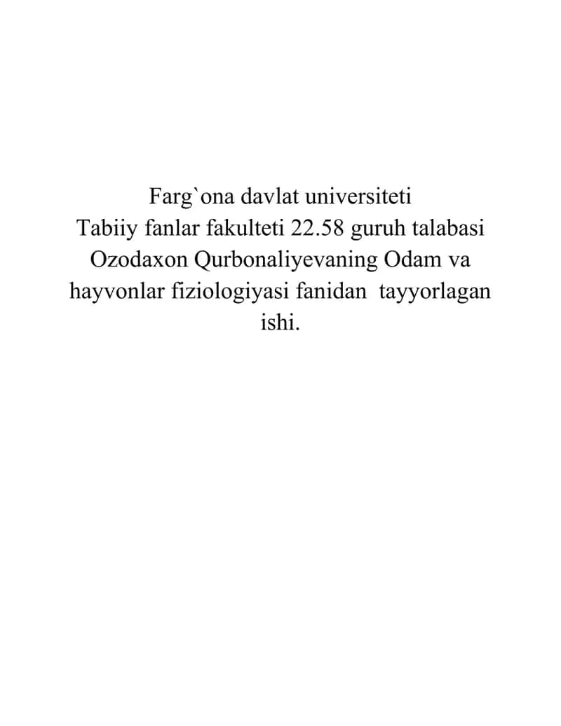 Odamlar va Hayvonlar Fiziologiyasi