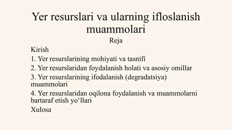 Yer resurslari va ularning ifodalanish muammolari