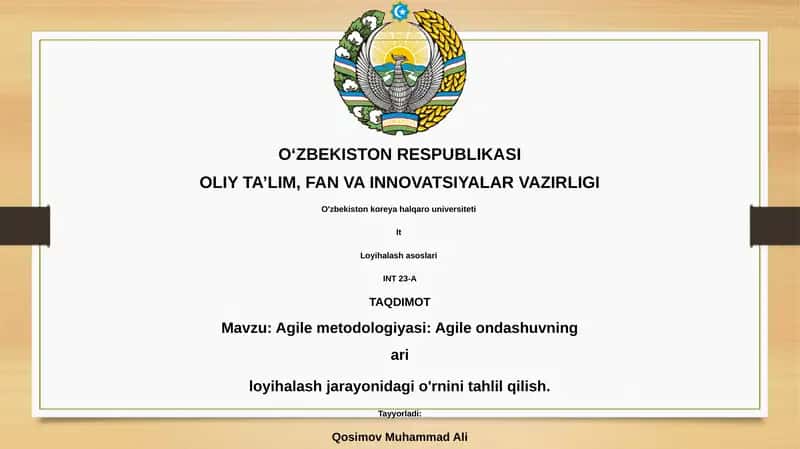 Agile metodologiyasi: Agile ondashuvning ari loyihalash jarayonidagi o'rnini tahlil qilish