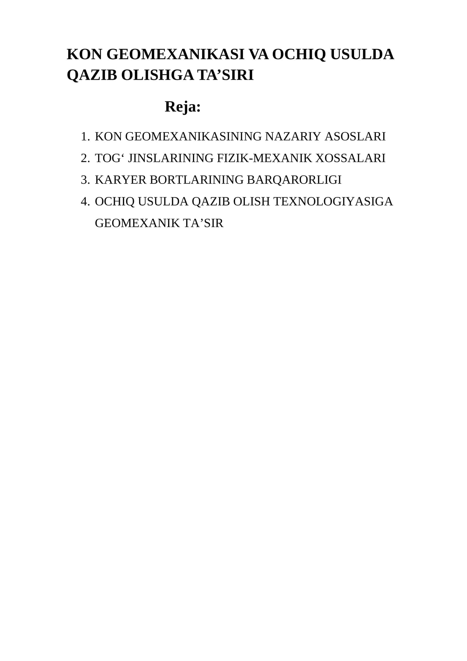 KON GEOMEXANIKASI VA OCHIQ USULDA QAZIB OLISHGA TA’SIRI