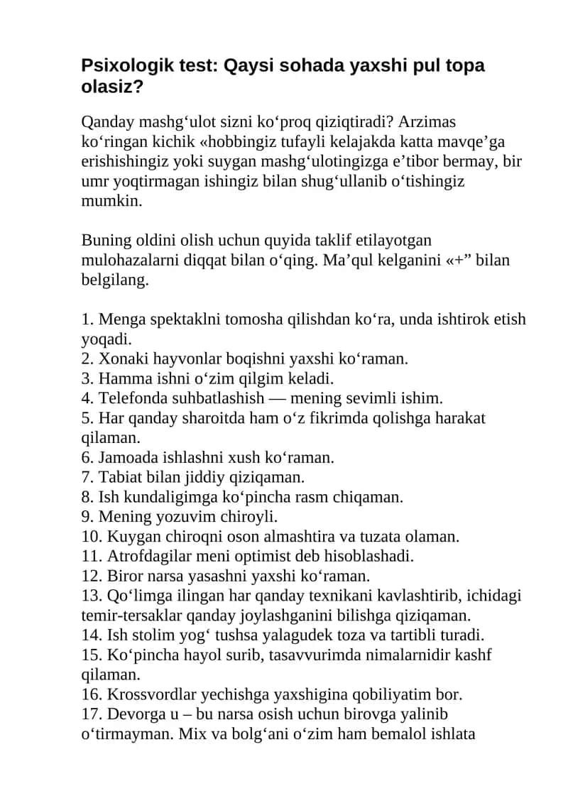 Psixologik test: Qaysi sohada yaxshi pul topa olasiz?