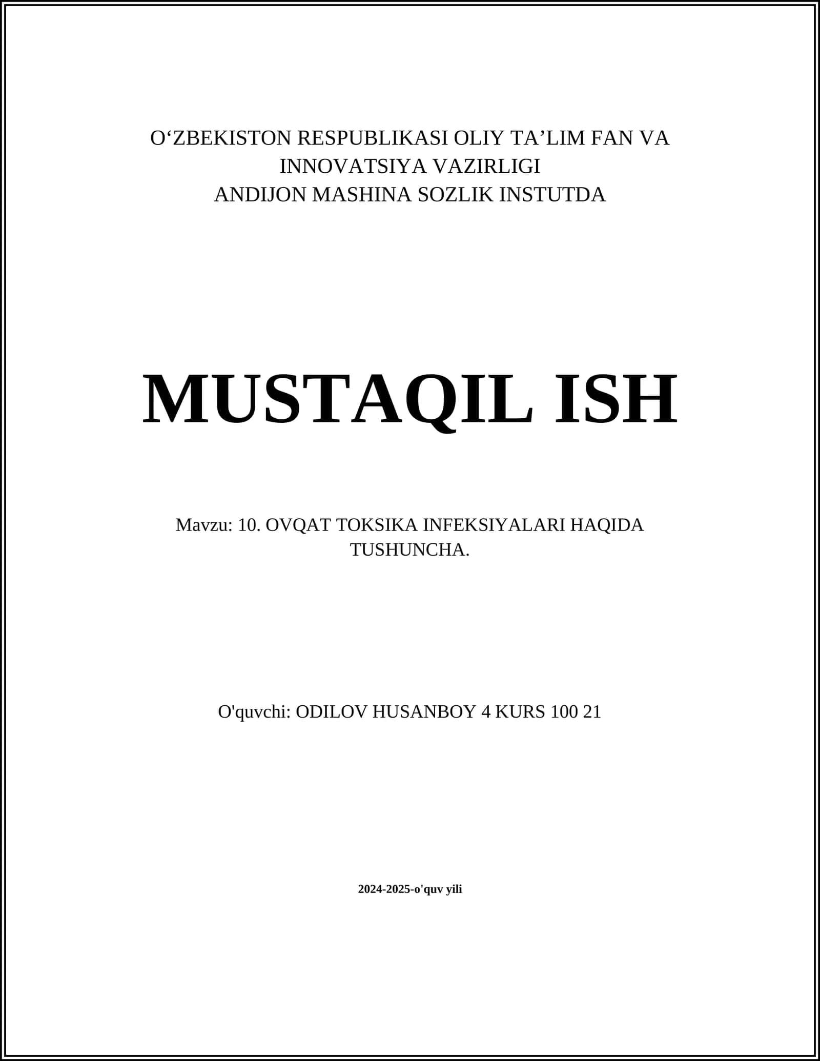 OVQAT TOKSIKA INFEKSIYALARI