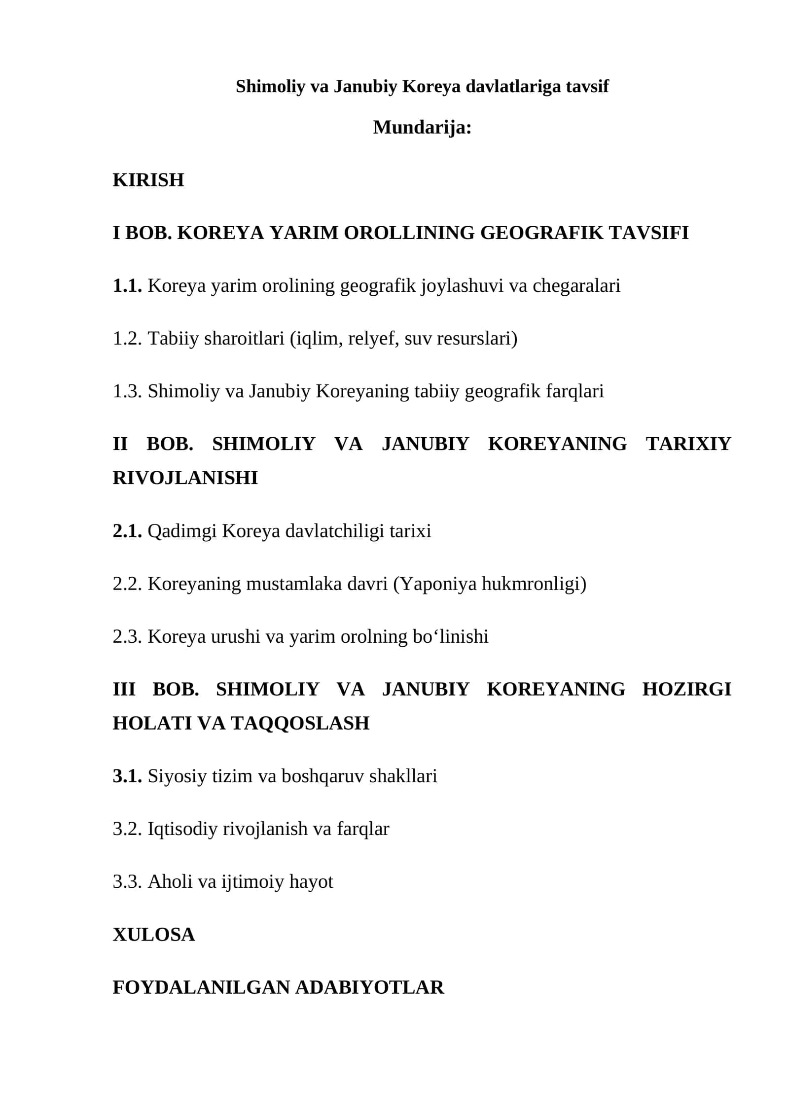 Shimoliy va Janubiy Koreya davlatlariga tavsif