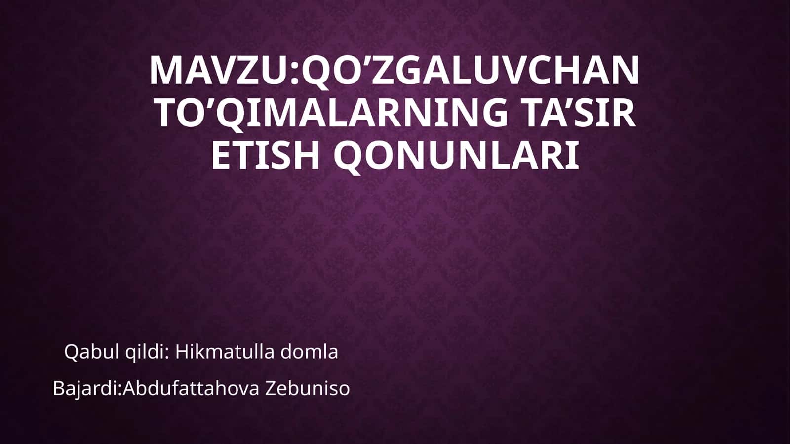 Qo’zgaluvchan to’qimalarning ta’sir etish qonunlari
