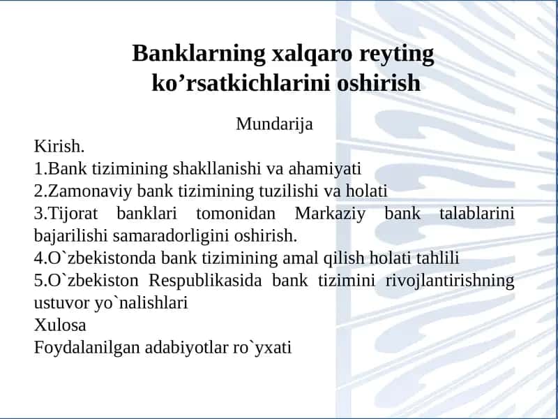 Banktizim talablarini bajarilishi samaradorligi