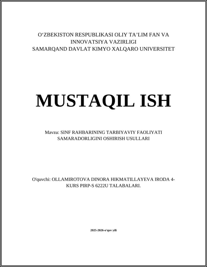 Sinf Rahbarining Tarbiyaviy Faoliyati