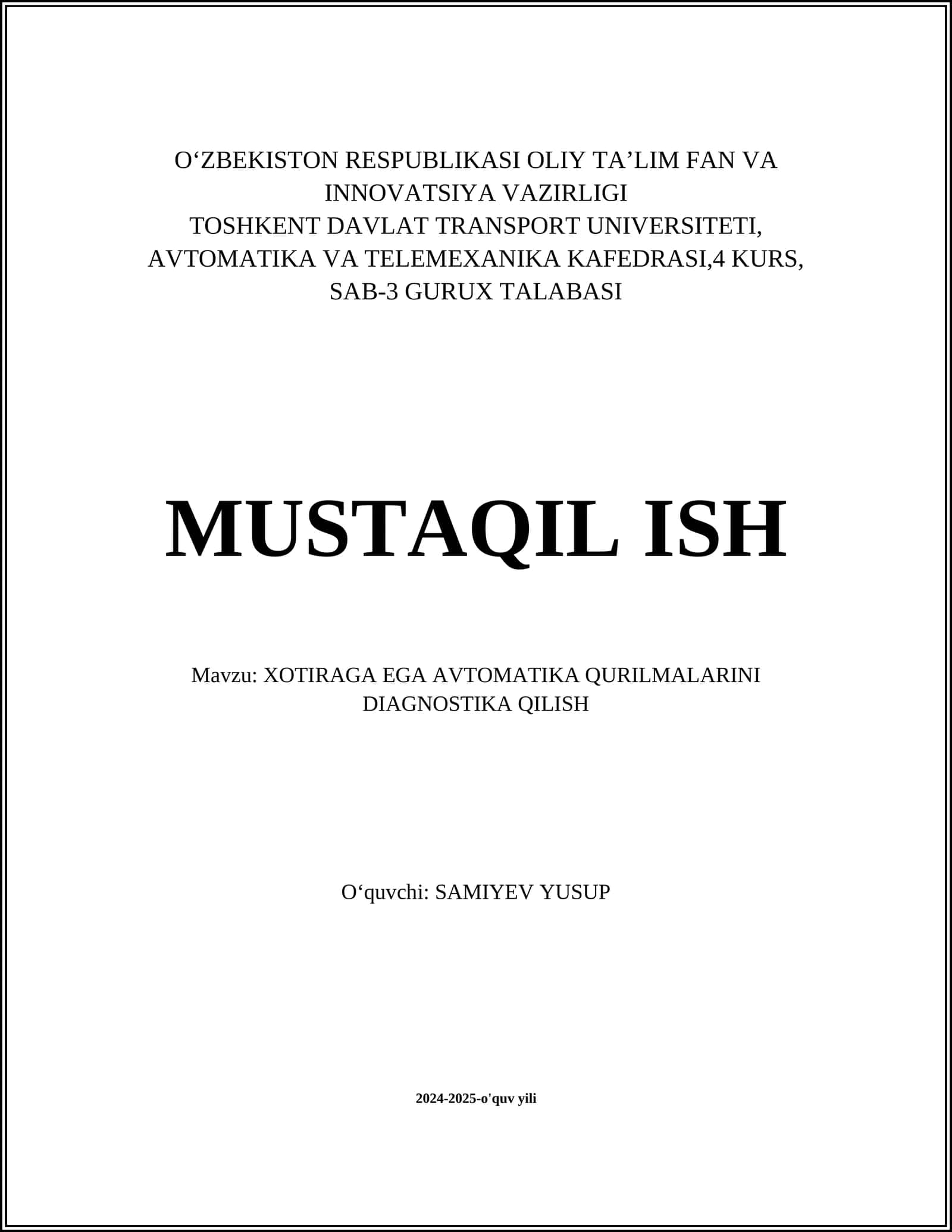 Xotiraga Ega Avtomatika Qurilmalarini Diagnostika Qilish