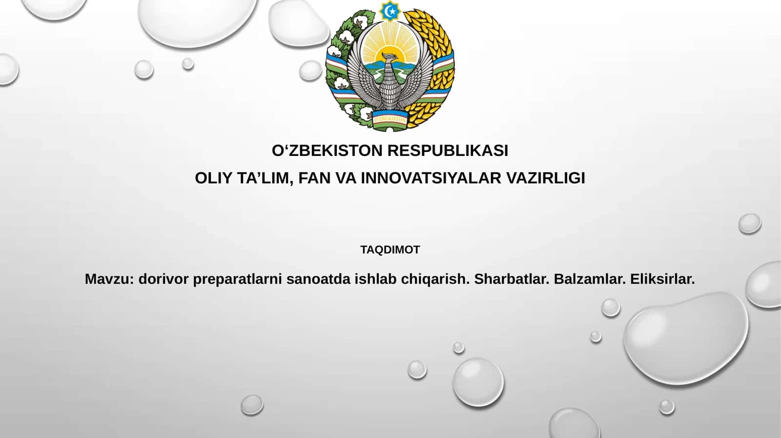 dorivorpreparatlarnisanoatdaishlabchiqarish.Sharbatlar.Balzamlar.Eliksirlar