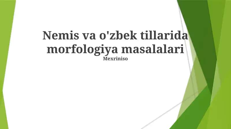 Nemis va o'zbek tillarida morfologiya masalalari