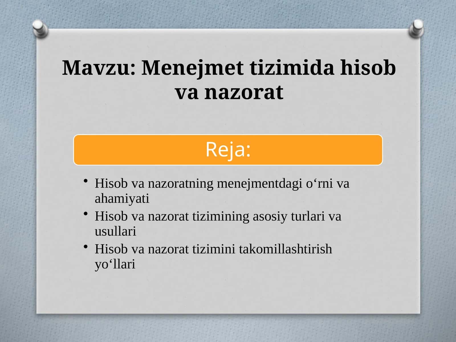 Menejmet tizimida hisob va nazorat