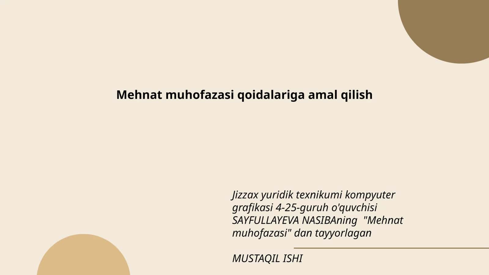 Mehnat muhofazasi qoidalariga amal qilish