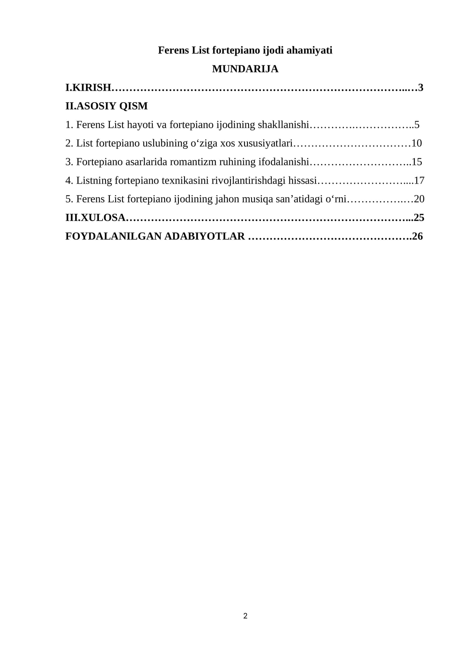 Ferens List fortepiano ijodi ahamiyati