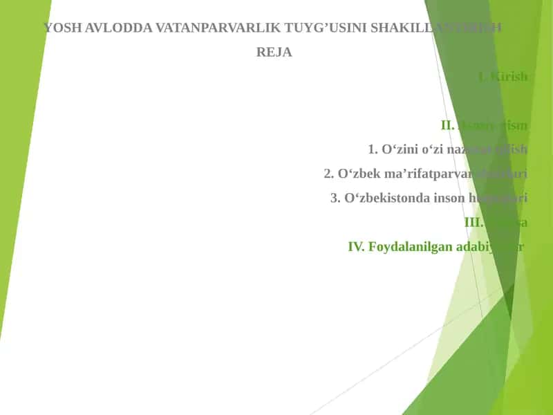 YOSH AVLODDA VATANPARVARLIK TUYG’USINI SHAKILLANTIRISH