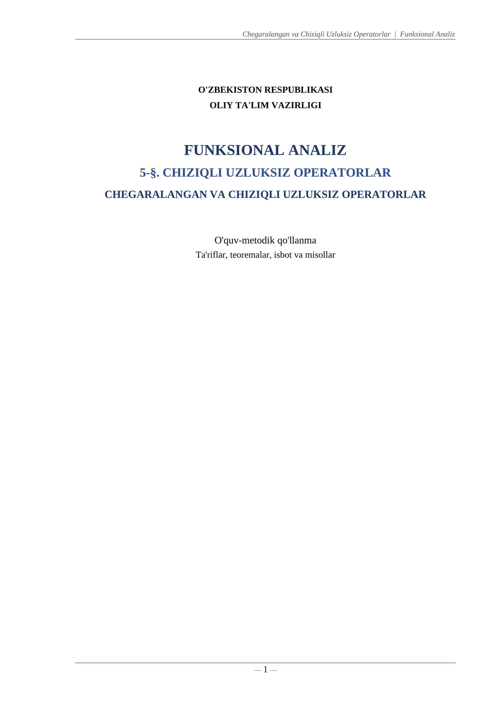 Chiziqli Uzluksiz Operatorlar | Funksional Analiz