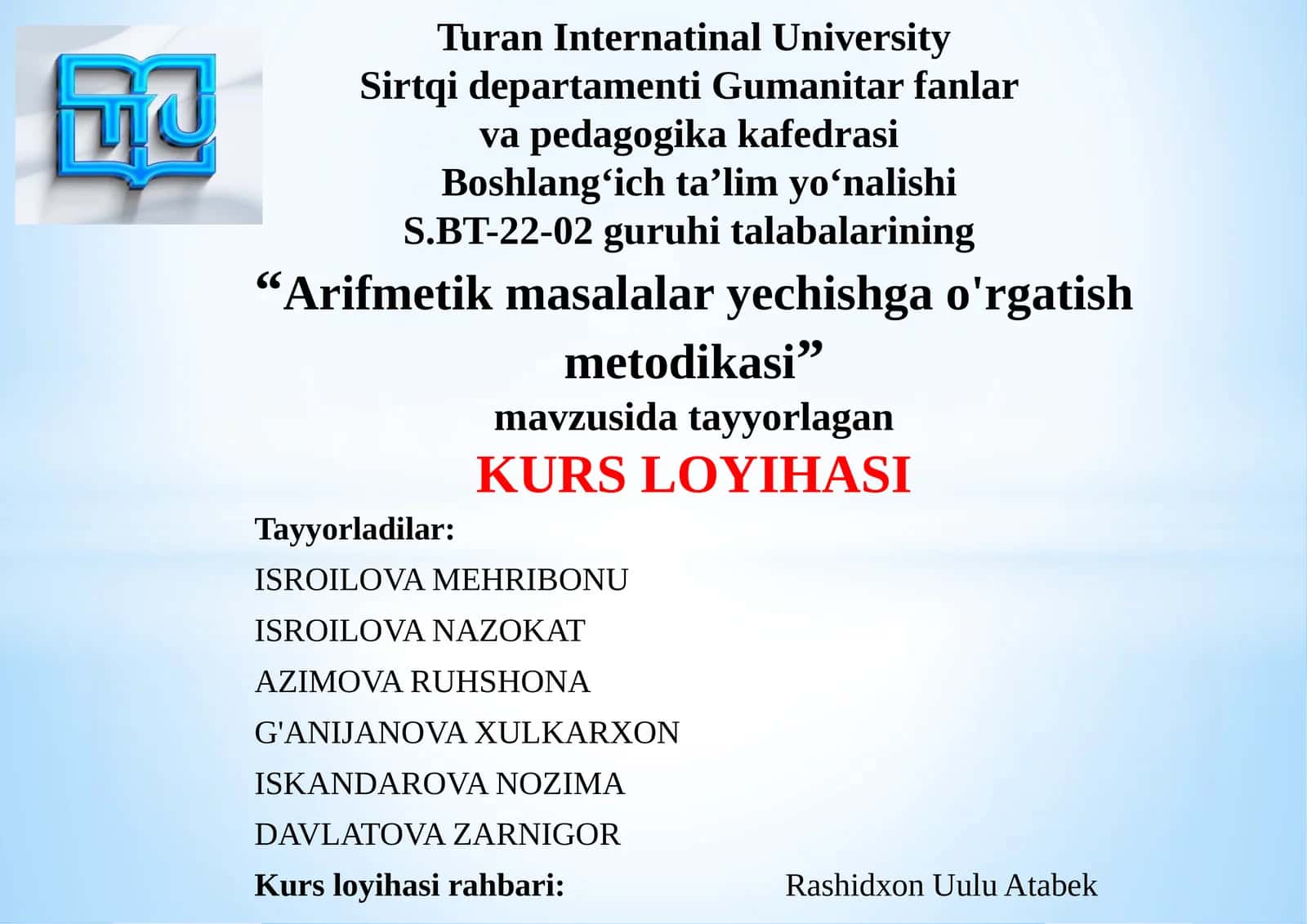 Arifmetik masalalar yechishga o'rgatish metodikasi