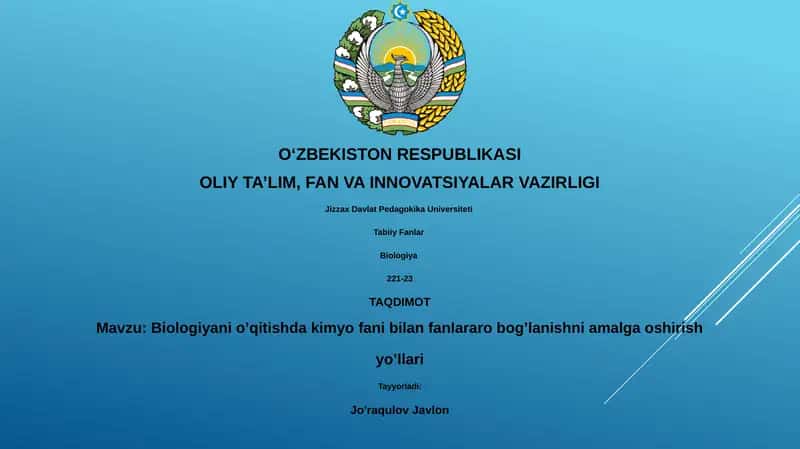 Biologiyani o’qitishda kimyo fani bilan fanlararo bog’lanishni amalga oshirish yo’llari