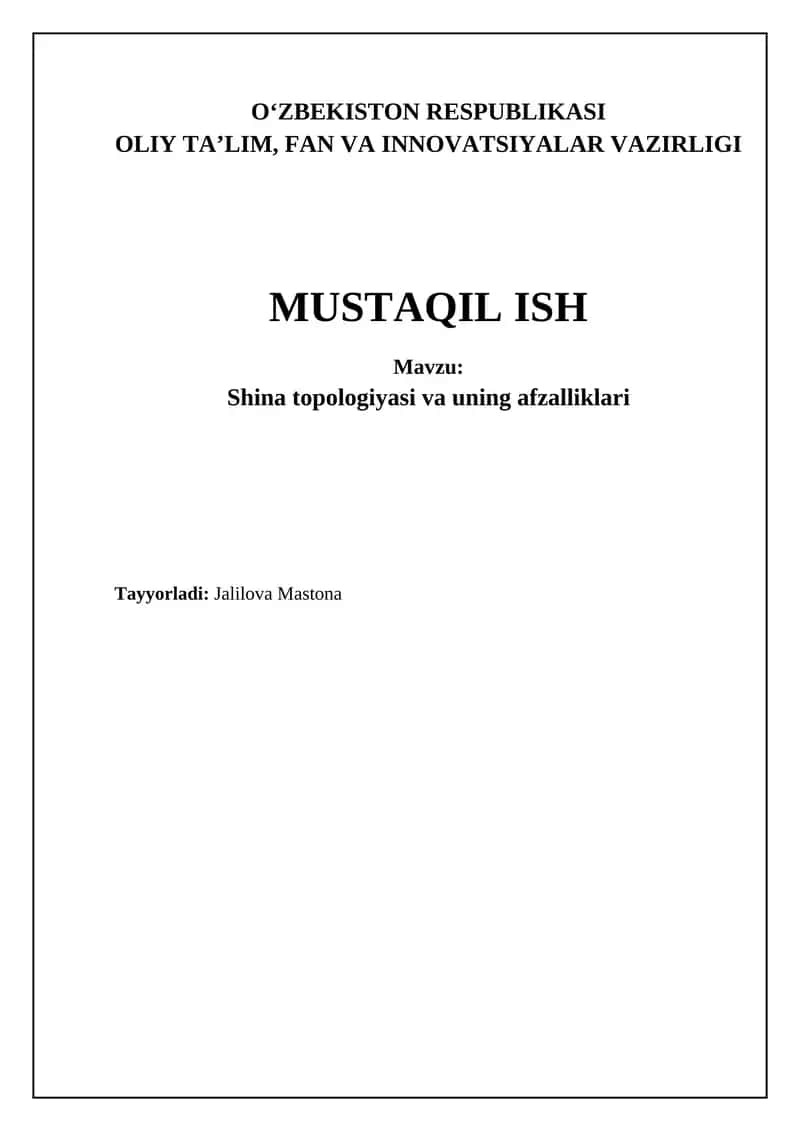 Shina topologiyasi: Ta'rifi, Afzalliklari va Kamchiliklari