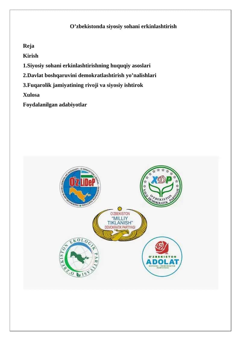 Davlat boshqaruvini demokratlashtirish yo’nalishlari