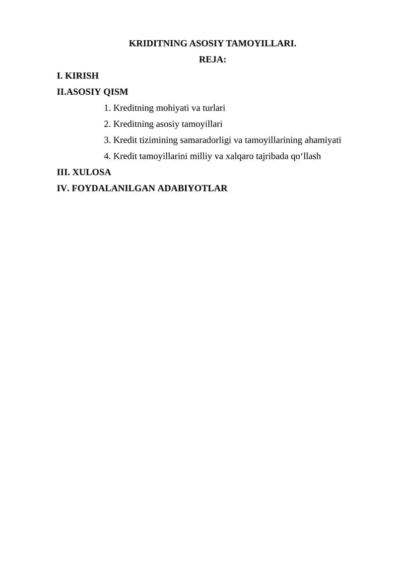 Kreditning Asosiy Tamoyillari