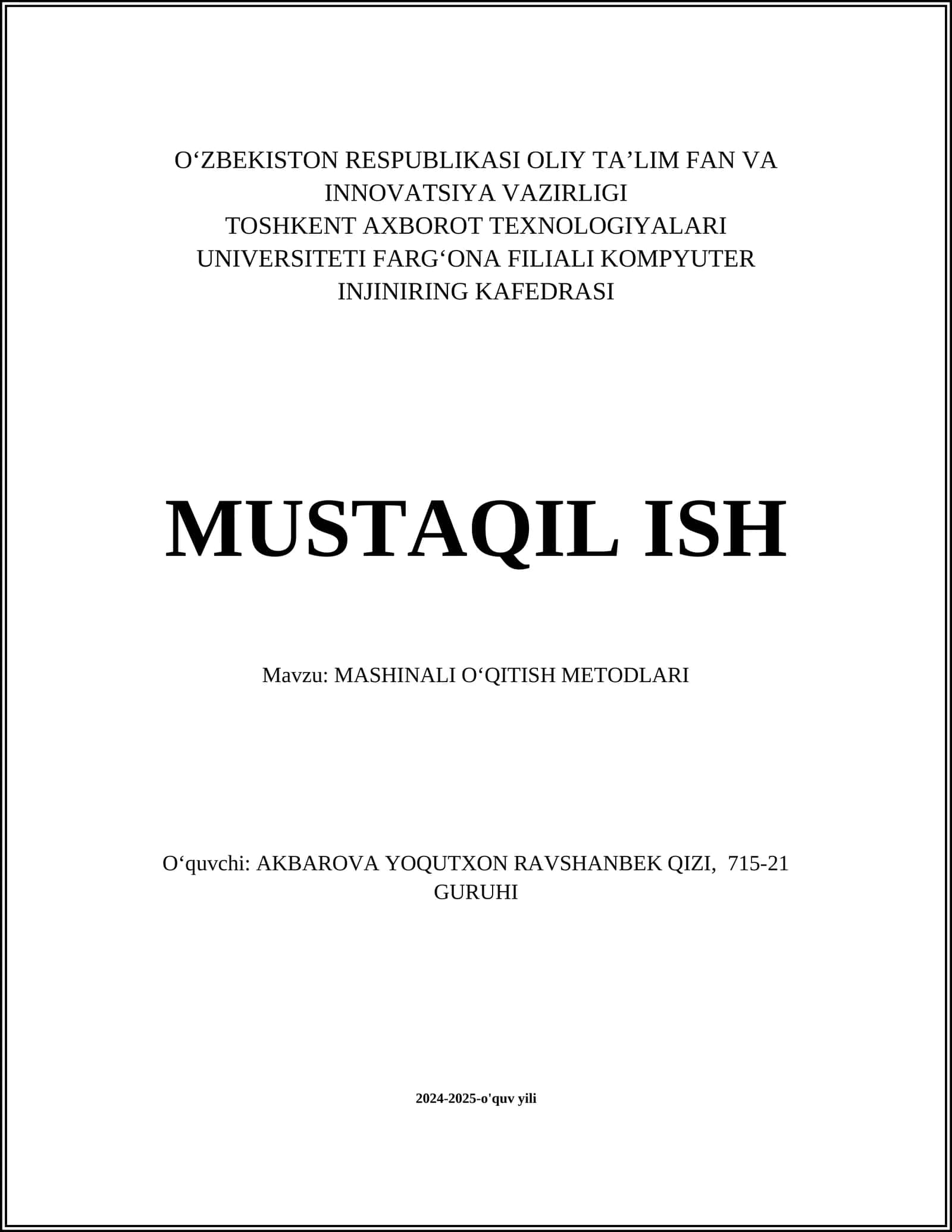 MASHINALI O‘QITISH METODLARI