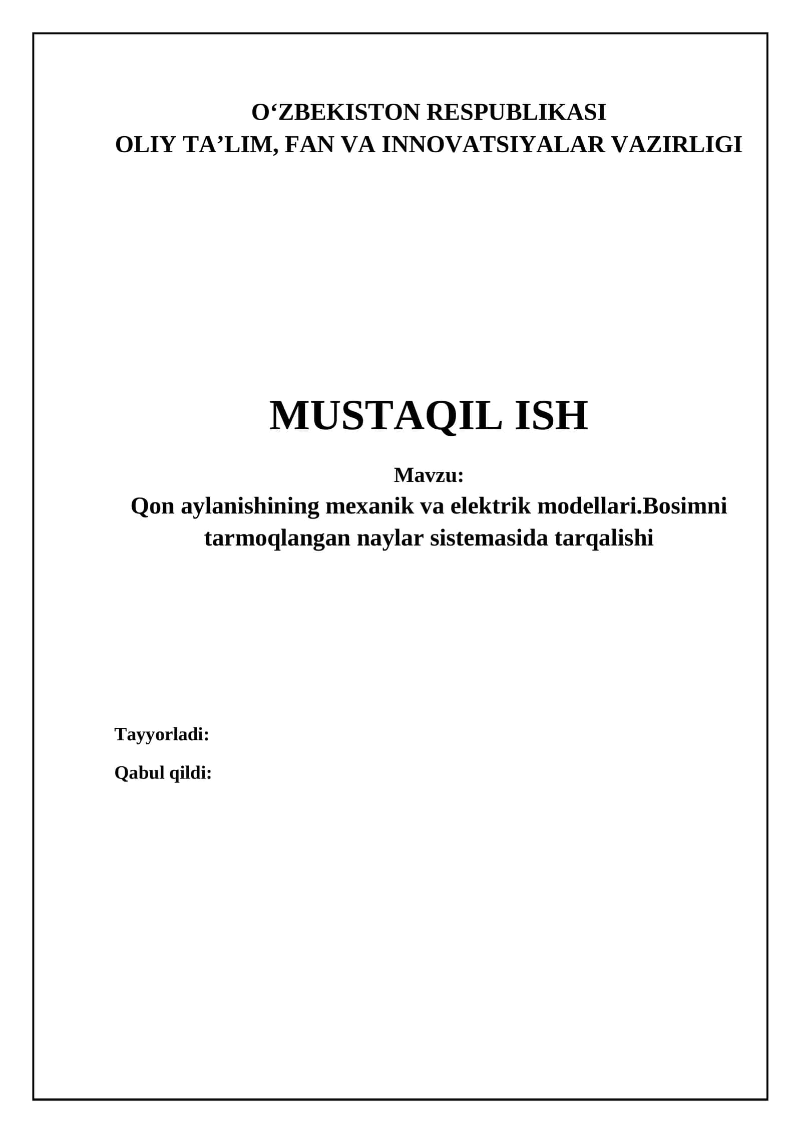 Qon aylanishining mexanik va elektr modellari