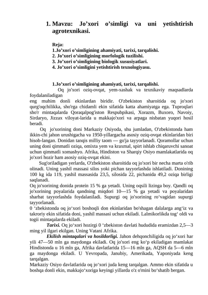 Jo’xori o’simligi va uni yetishtirish agrotexnikasi