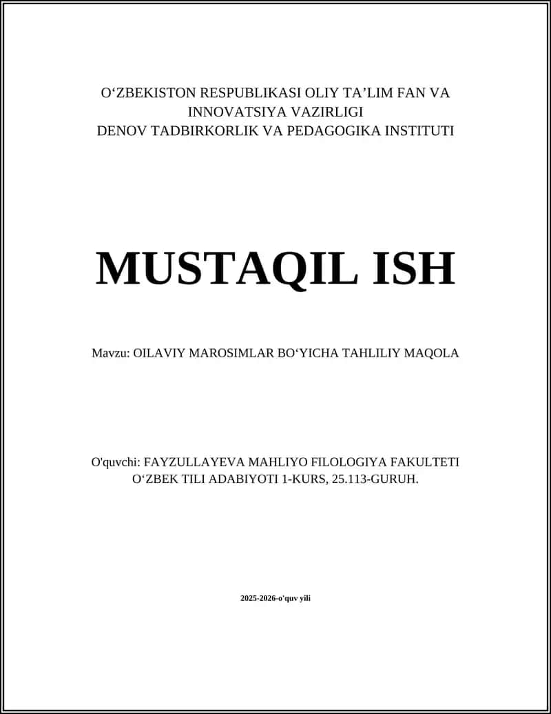 OILAVIY MAROSIMLAR BOʻYICHA TAHLILIY MAQOLA