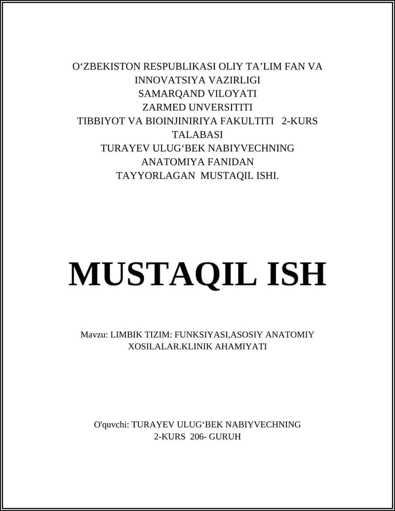 Limbik Tizim: Funksiyasi, Asosiy Anatomiy Xosilalar