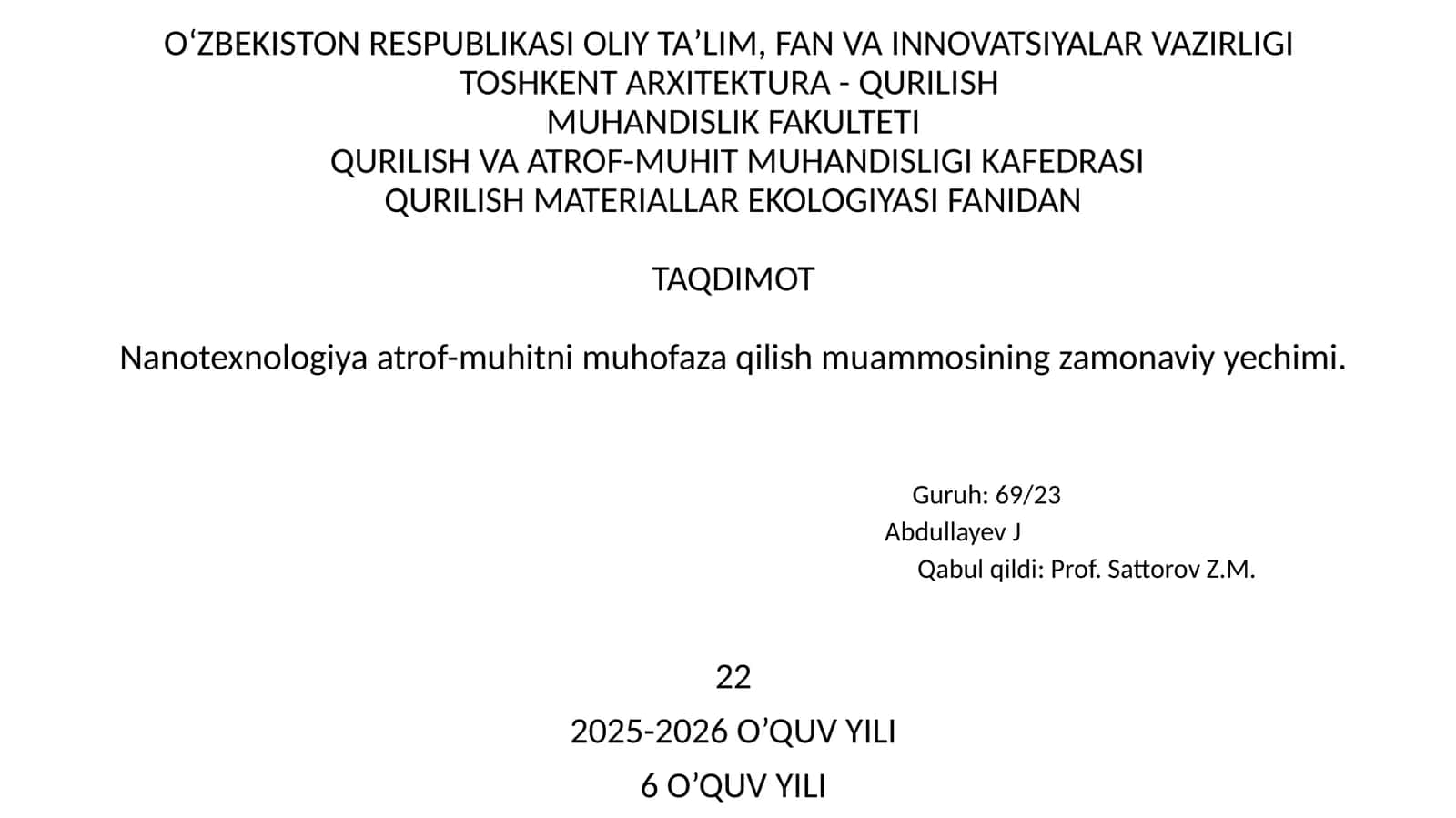 Nanotexnologiya atrof-muhitni muhofaza qilish