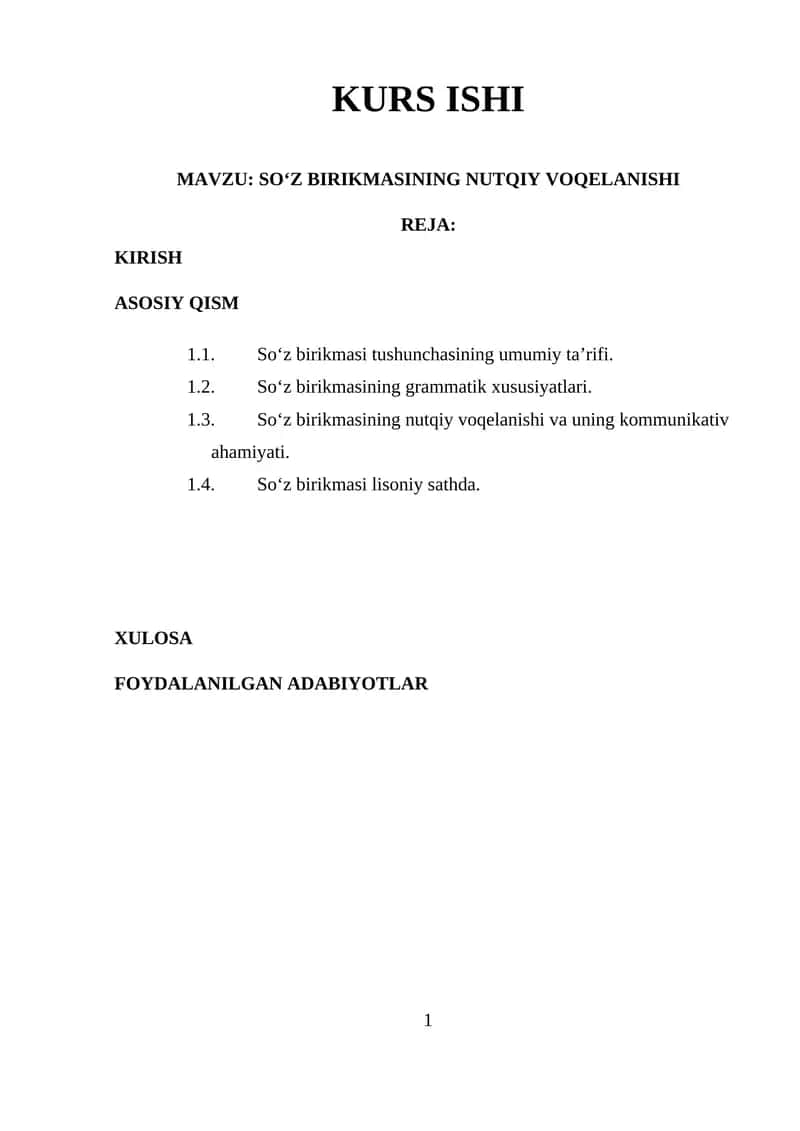 So‘z birikmasining nutqiy voqelani