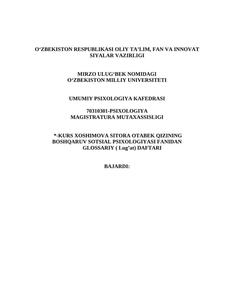 Boshqaruv psixologiyasi bo‘yicha glossariy
