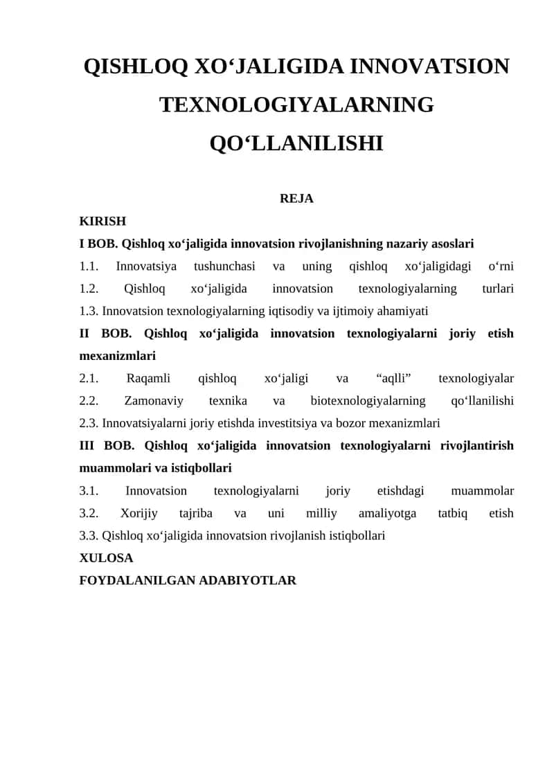 Kishloq xo‘jaligidagi innovatsion texnologiyalar