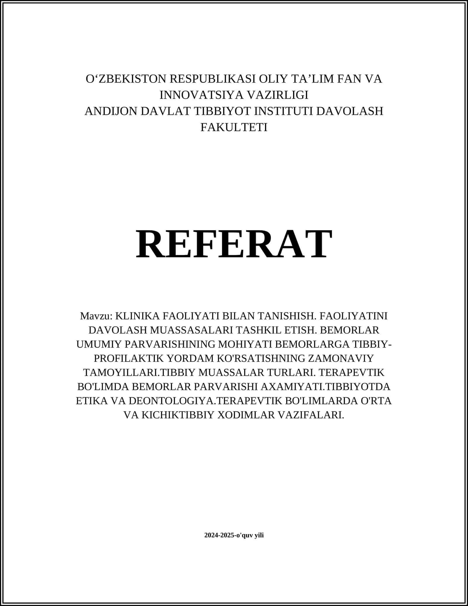 KLINIKA FAOLIYATI BILAN TANISHISH