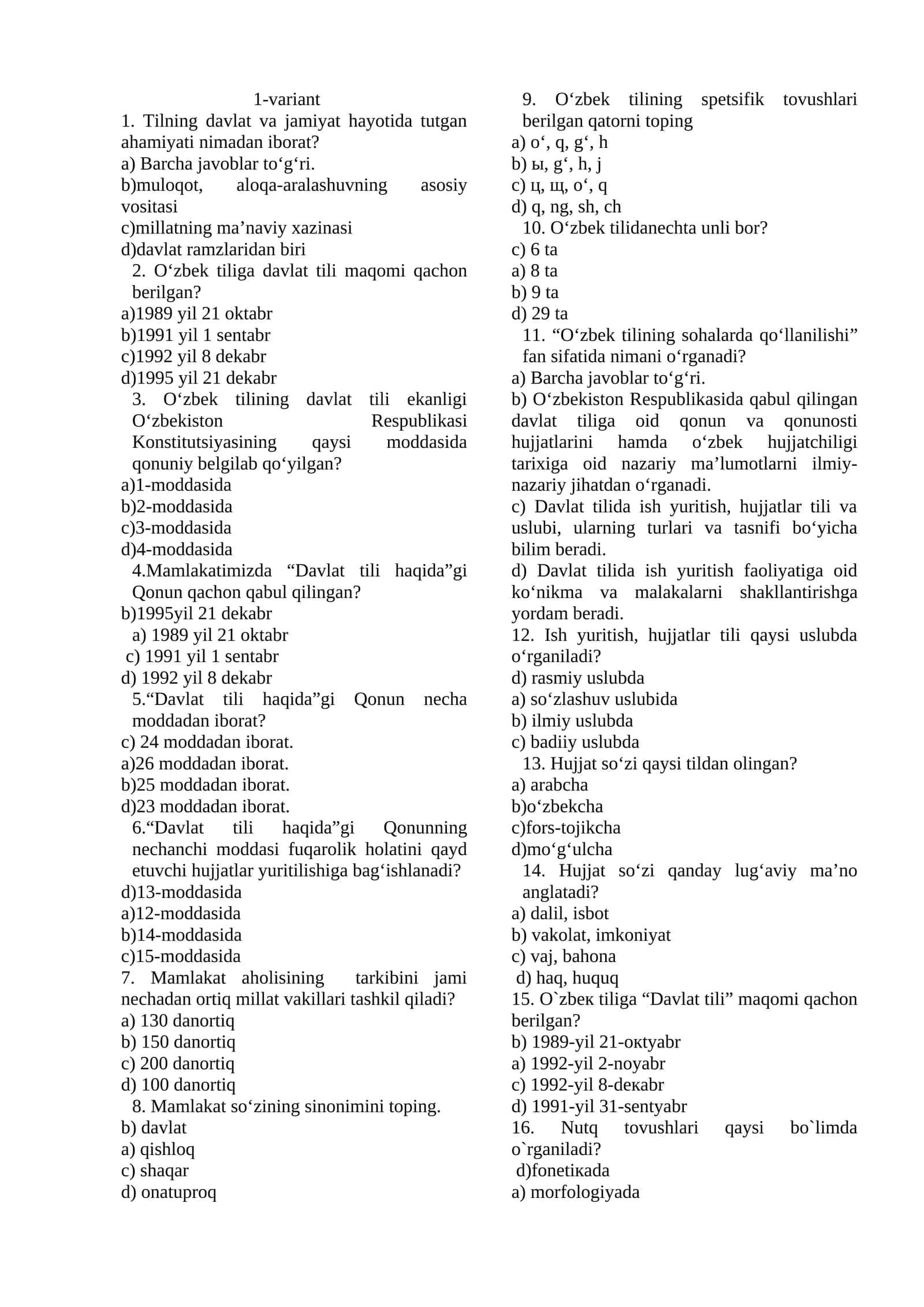 ona tili test