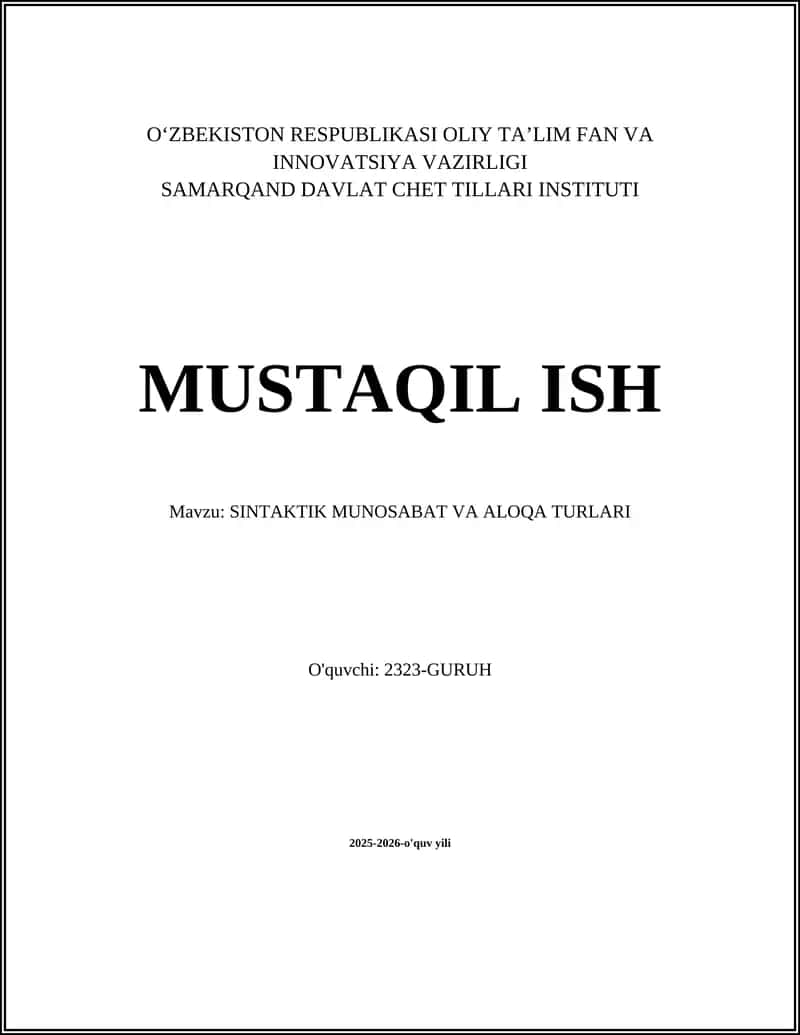 SINTAKTIK MUNOSABAT VA ALOQA TURLARI